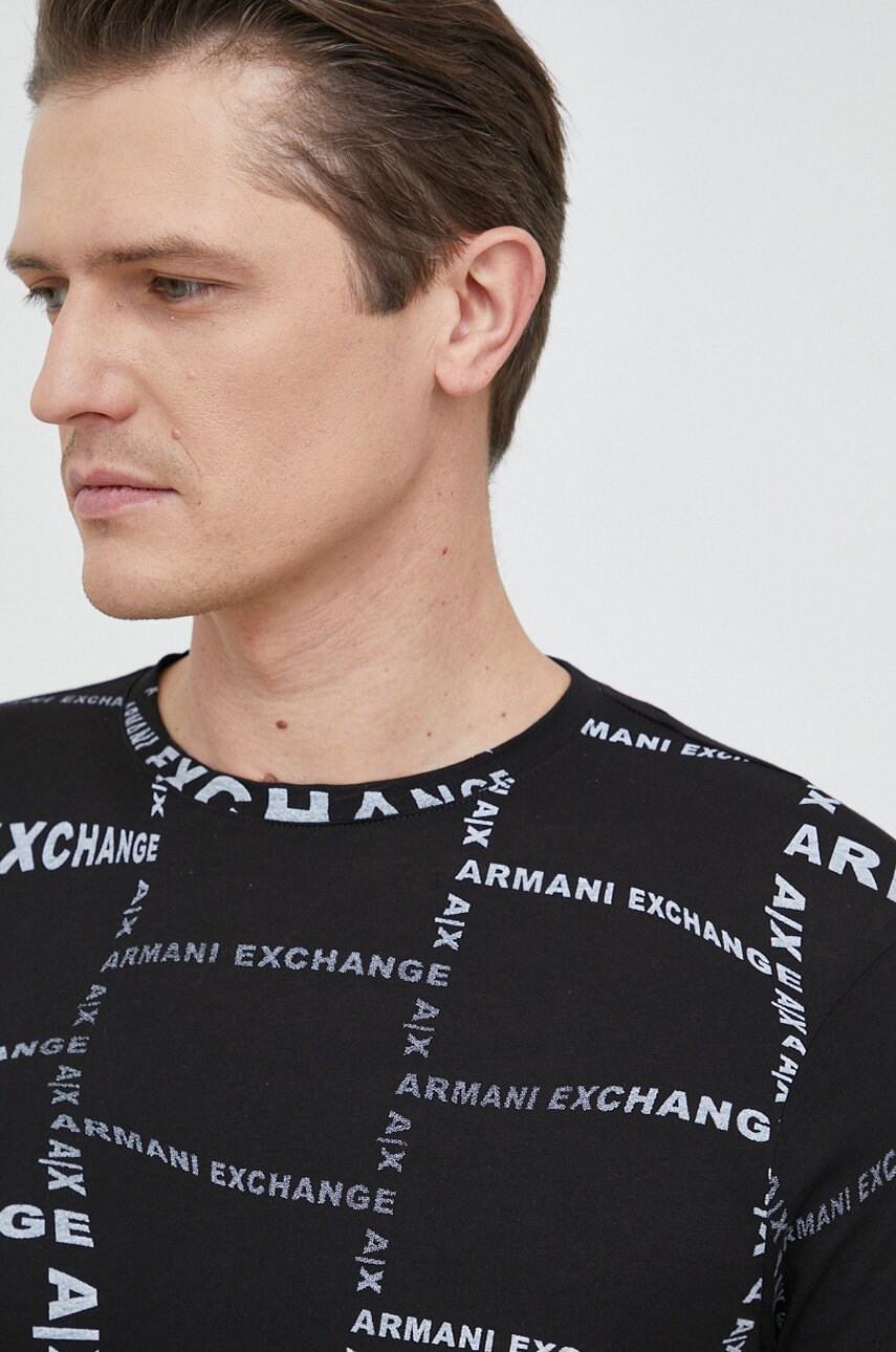 

Бавовняна футболка Armani Exchange колір чорний візерунок