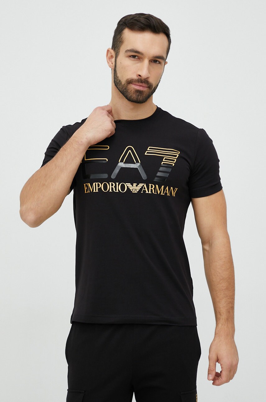 EA7 Emporio Armani tricou barbati, culoarea negru, cu imprimeu