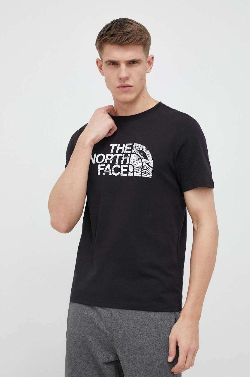 

Бавовняна футболка The North Face колір чорний з принтом