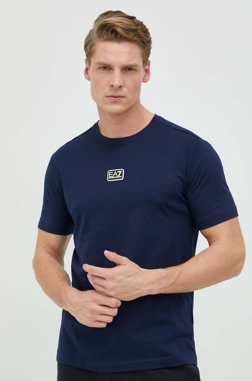 

Хлопковая футболка EA7 Emporio Armani цвет синий с аппликацией
