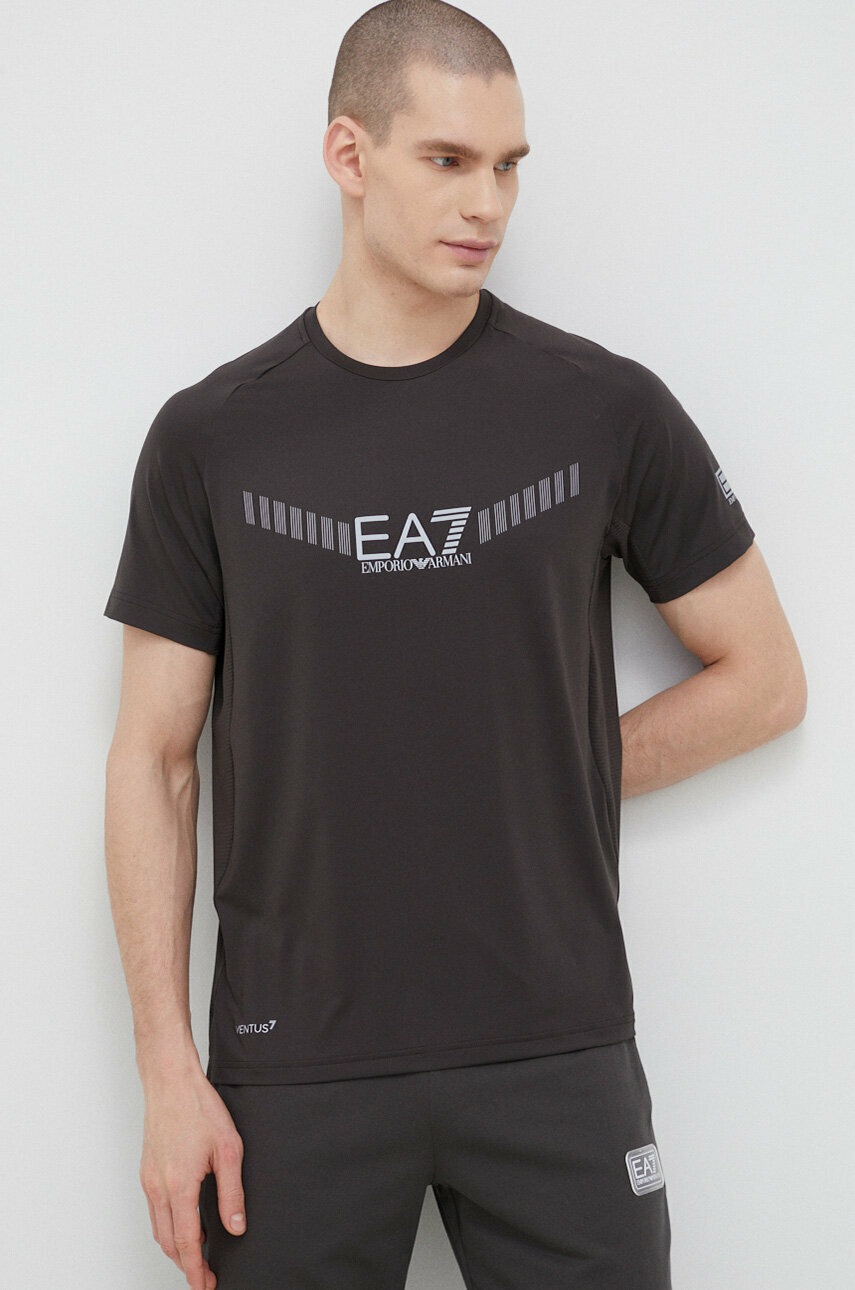 EA7 Emporio Armani tricou barbati, culoarea gri, cu imprimeu