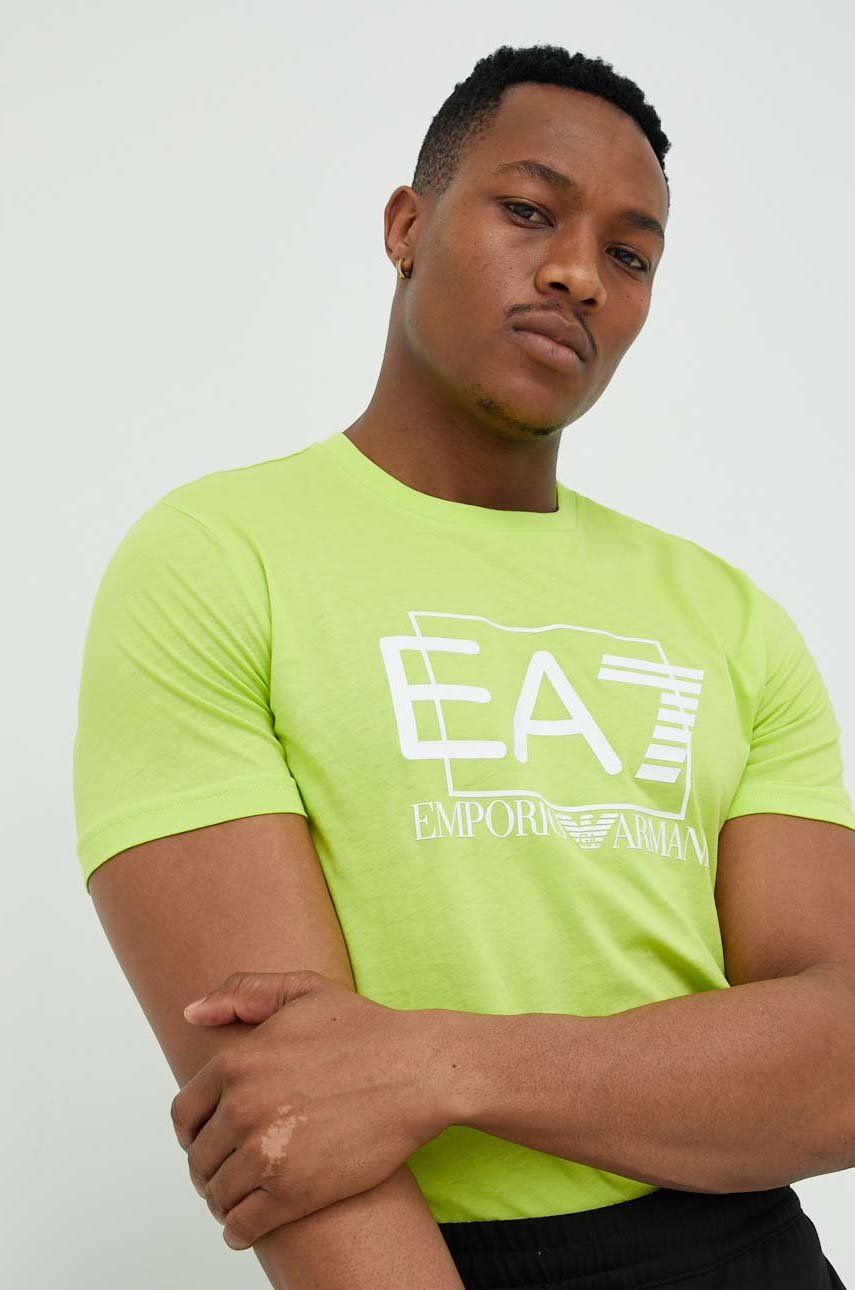 EA7 Emporio Armani tricou din bumbac culoarea verde, cu imprimeu answear.ro imagine noua