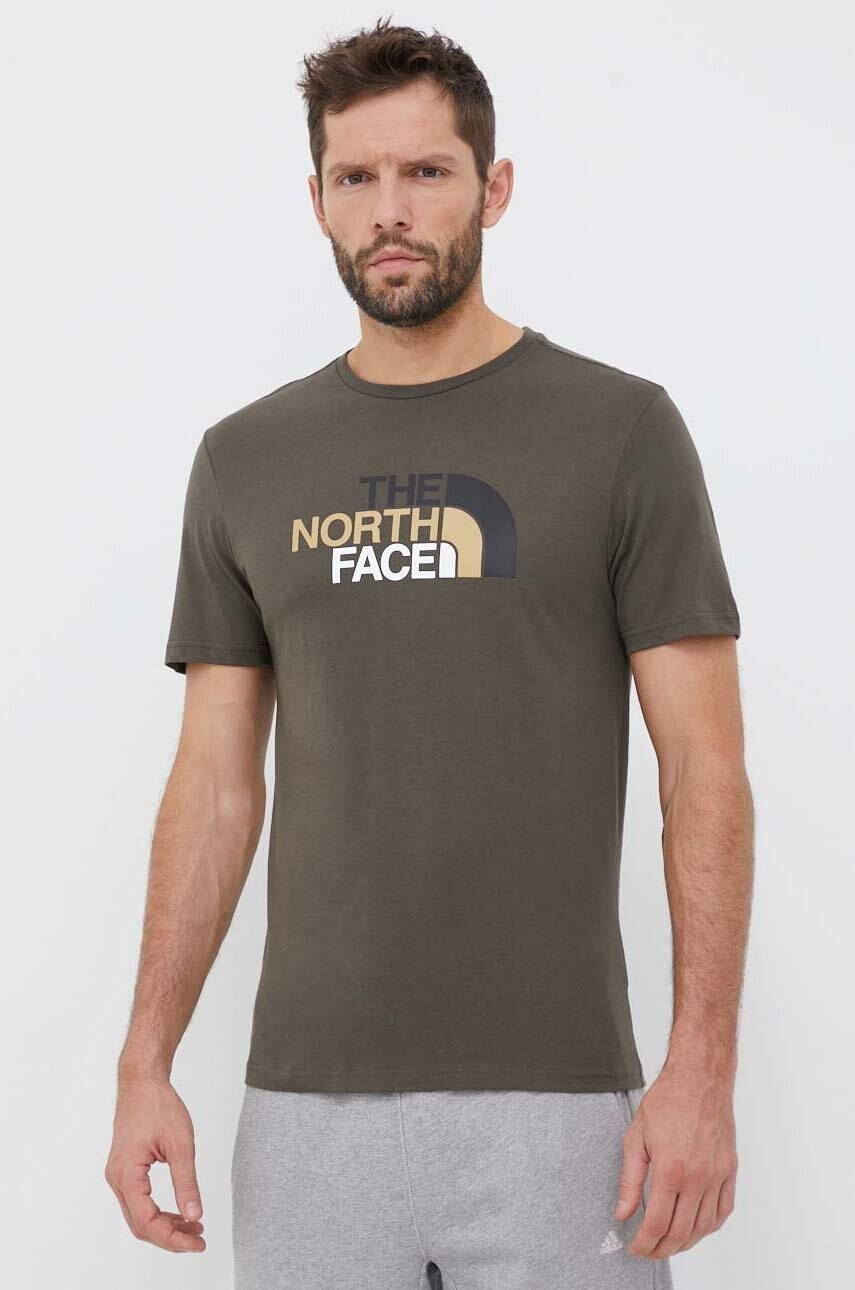 

Бавовняна футболка The North Face колір зелений з принтом