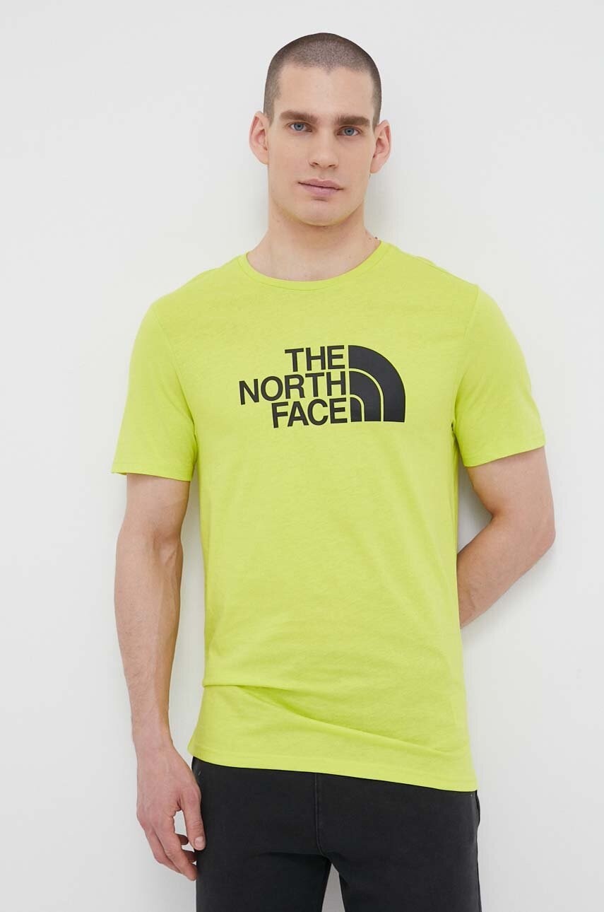 

Бавовняна футболка The North Face колір зелений з принтом