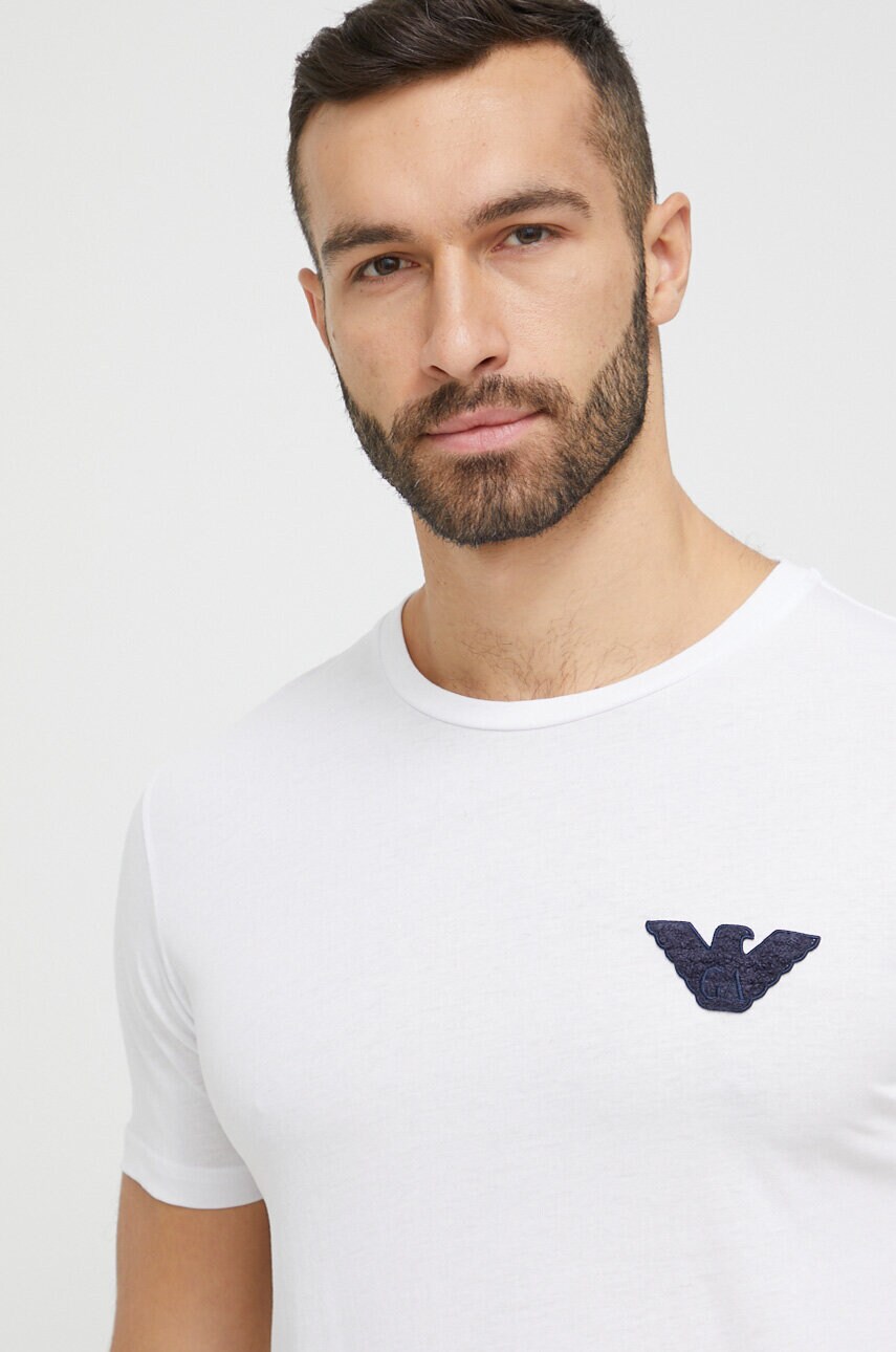 

Памучна тениска Emporio Armani Underwear в бяло с апликация, Бял