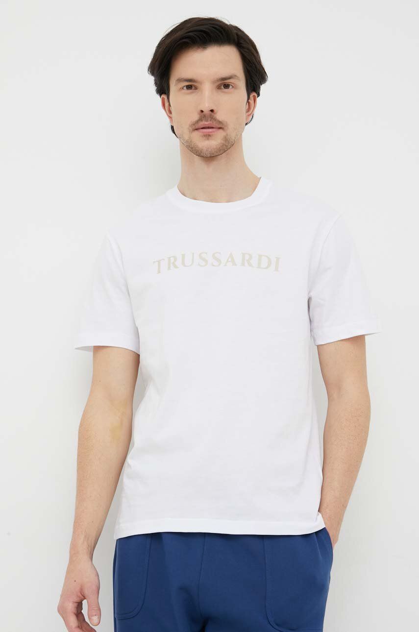 E-shop Bavlněné tričko Trussardi bílá barva, s potiskem