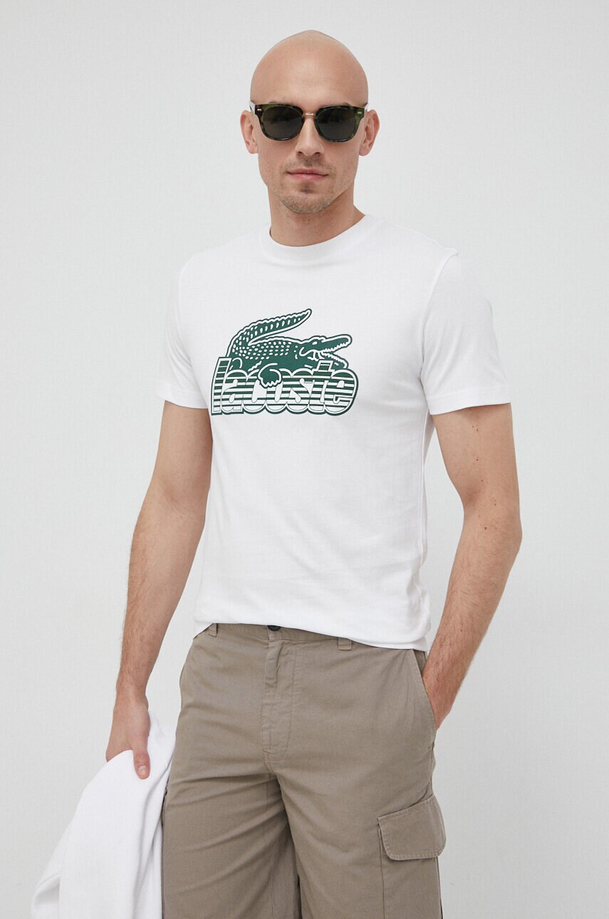 

Памучна тениска Lacoste в бяло с принт, Бял