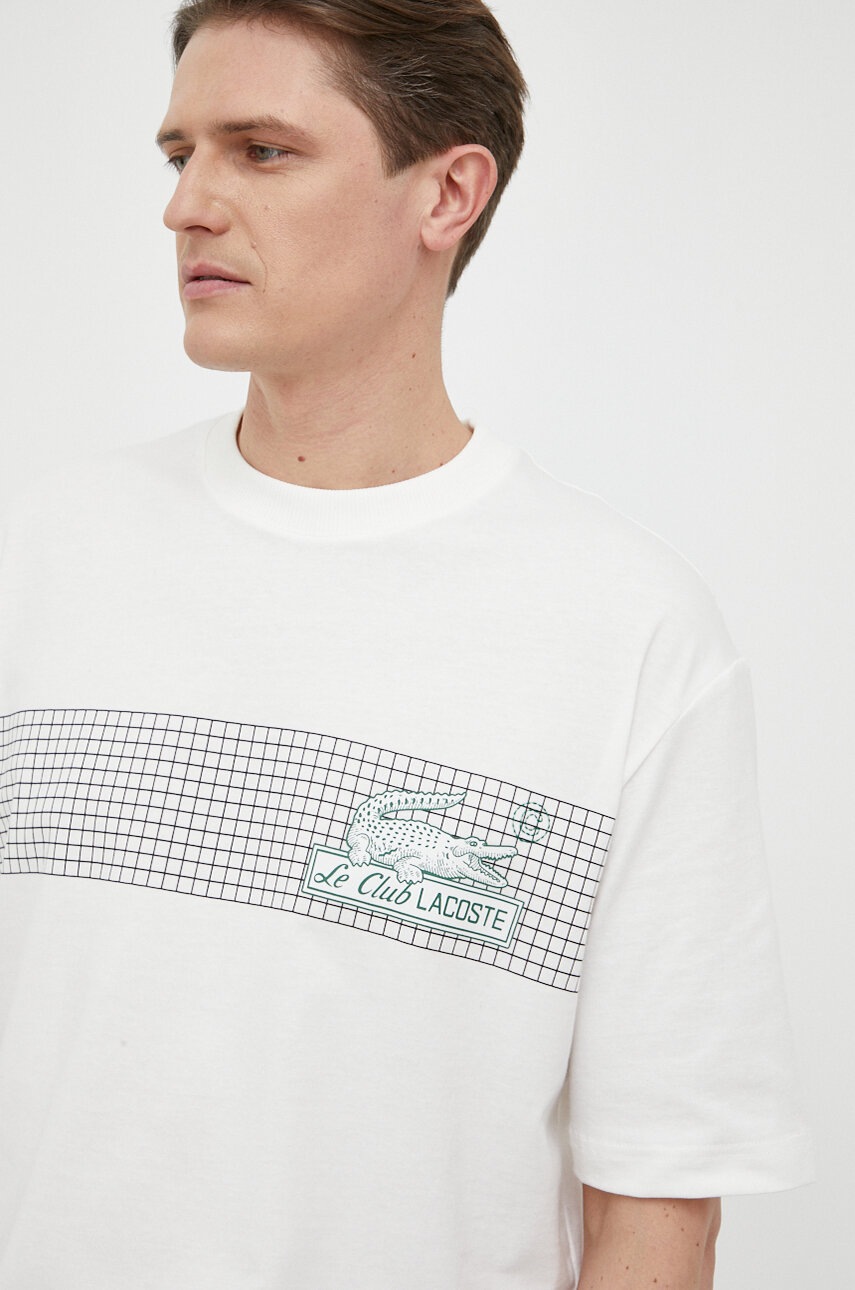 

Бавовняна футболка Lacoste колір білий з принтом