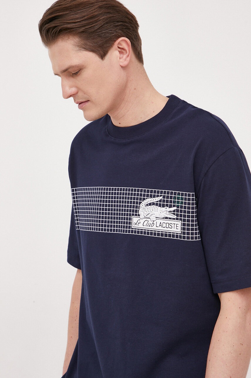 

Памучна тениска Lacoste в тъмносиньо с принт, Тъмносин