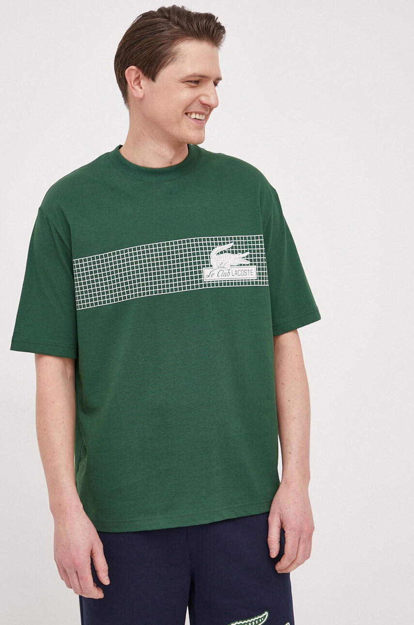 

Бавовняна футболка Lacoste колір зелений з принтом