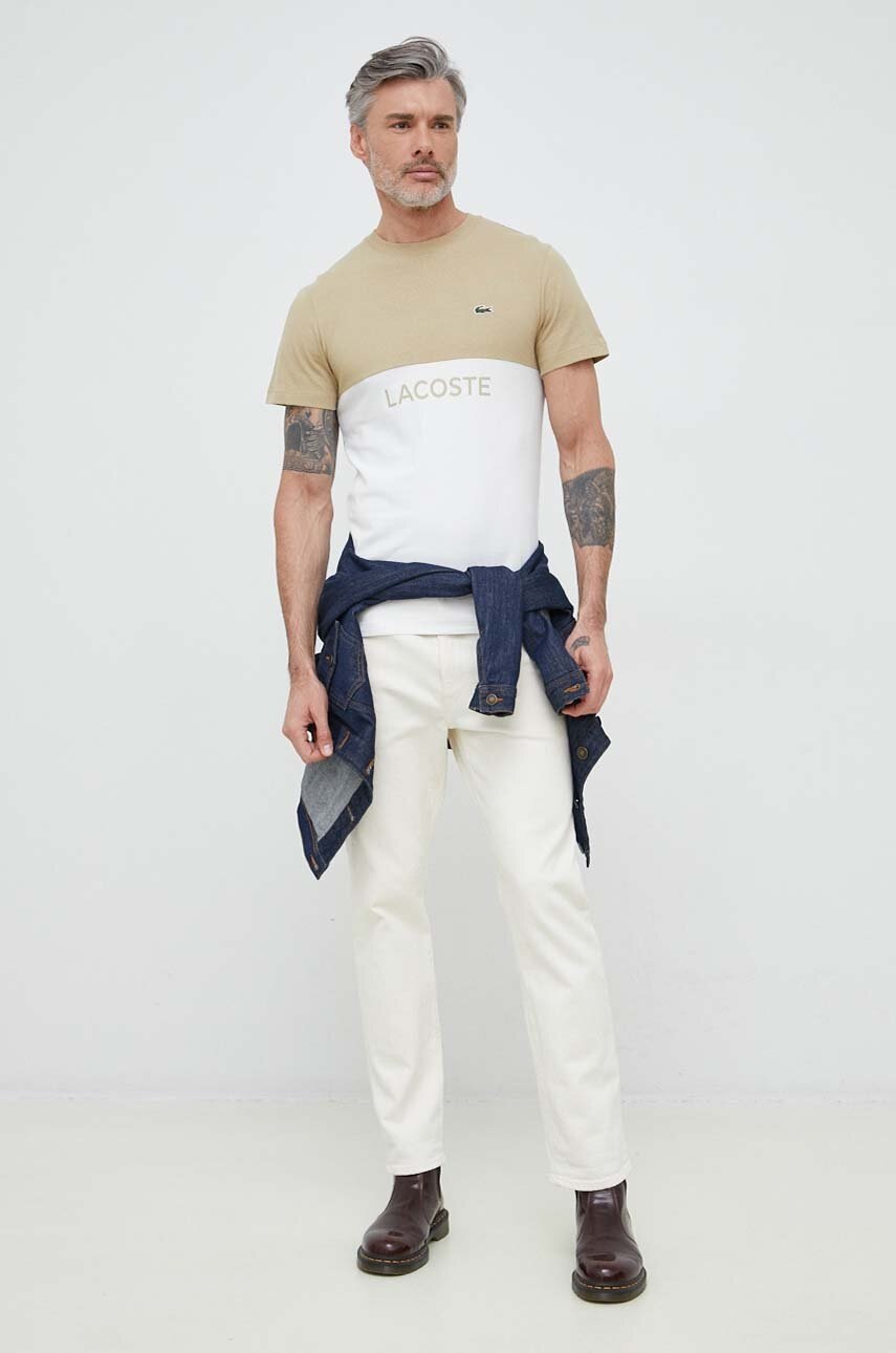 

Хлопковая футболка Lacoste цвет белый узорный