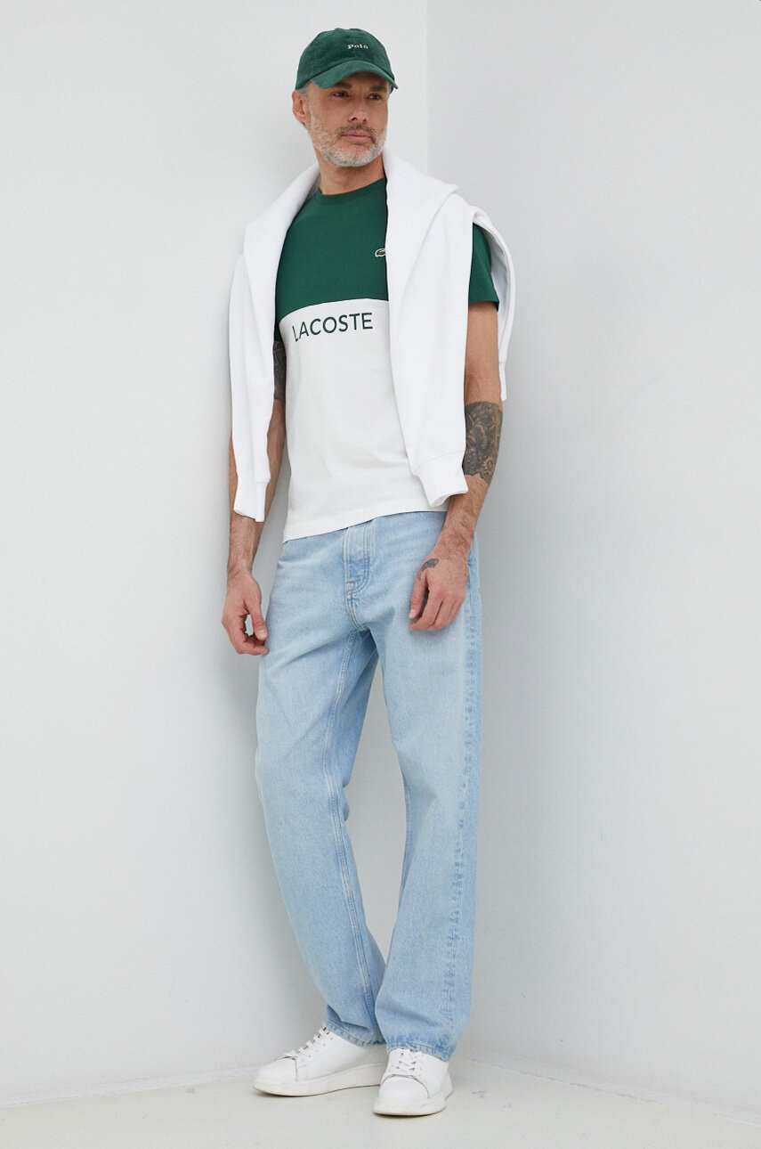 

Бавовняна футболка Lacoste колір зелений візерунок