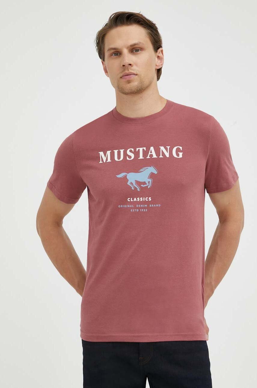 

Бавовняна футболка Mustang колір червоний з принтом