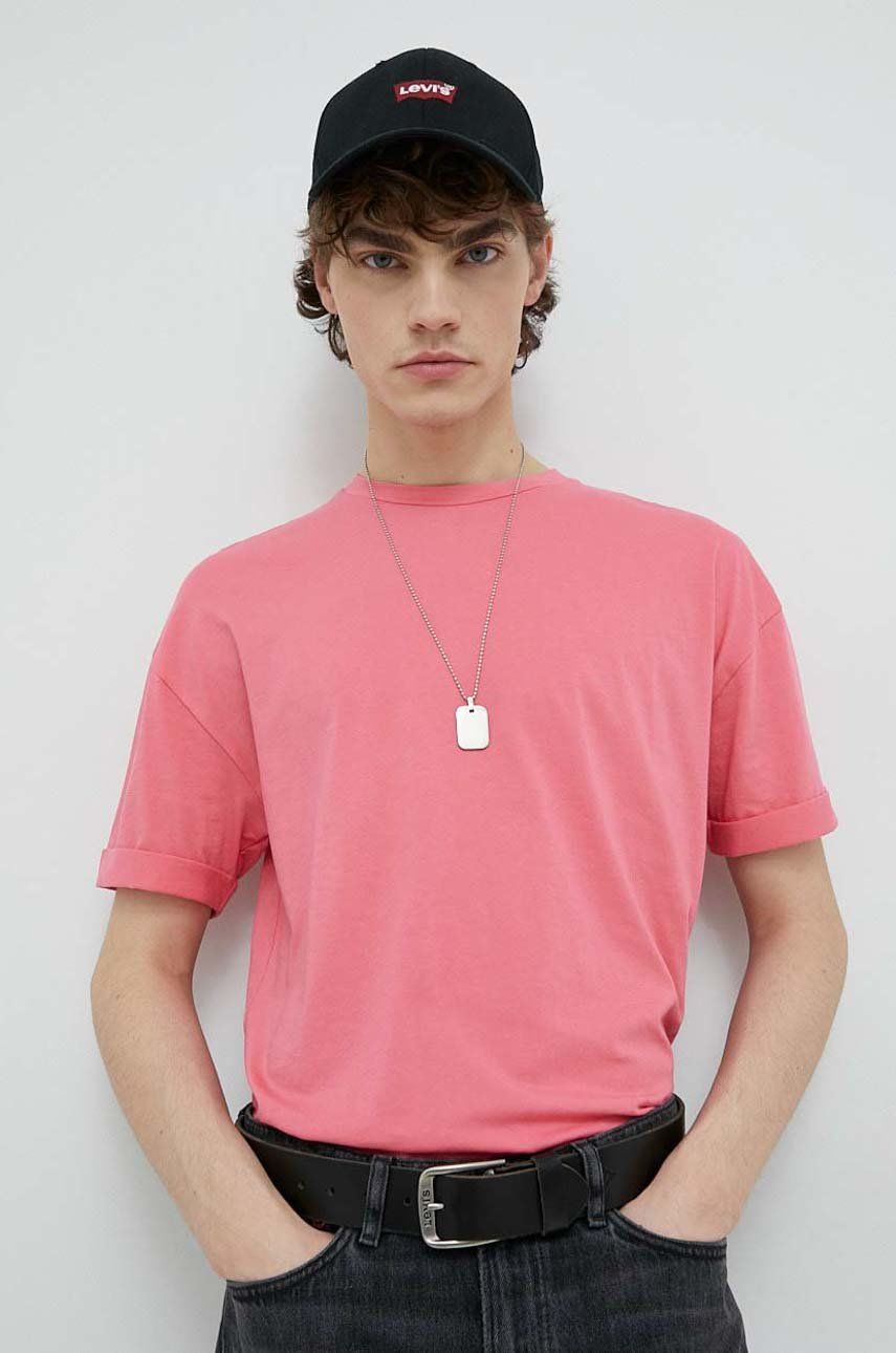 Levně Bavlněné tričko Drykorn Thilo růžová barva