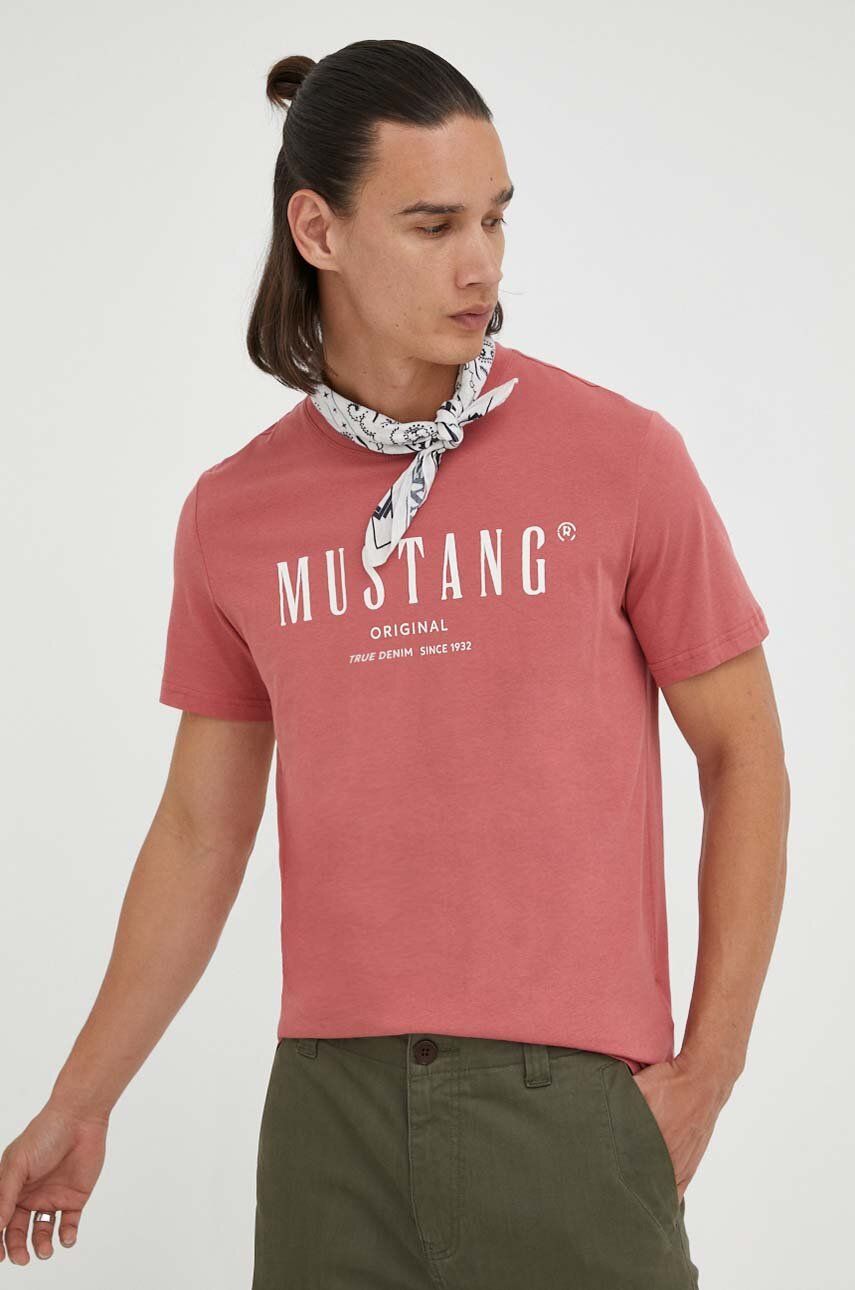 Mustang tricou din bumbac culoarea rosu, cu imprimeu