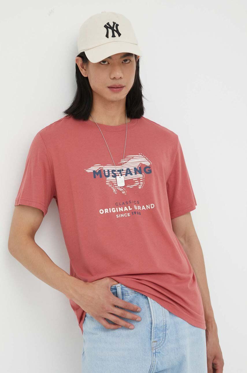 Mustang tricou din bumbac culoarea rosu, cu imprimeu