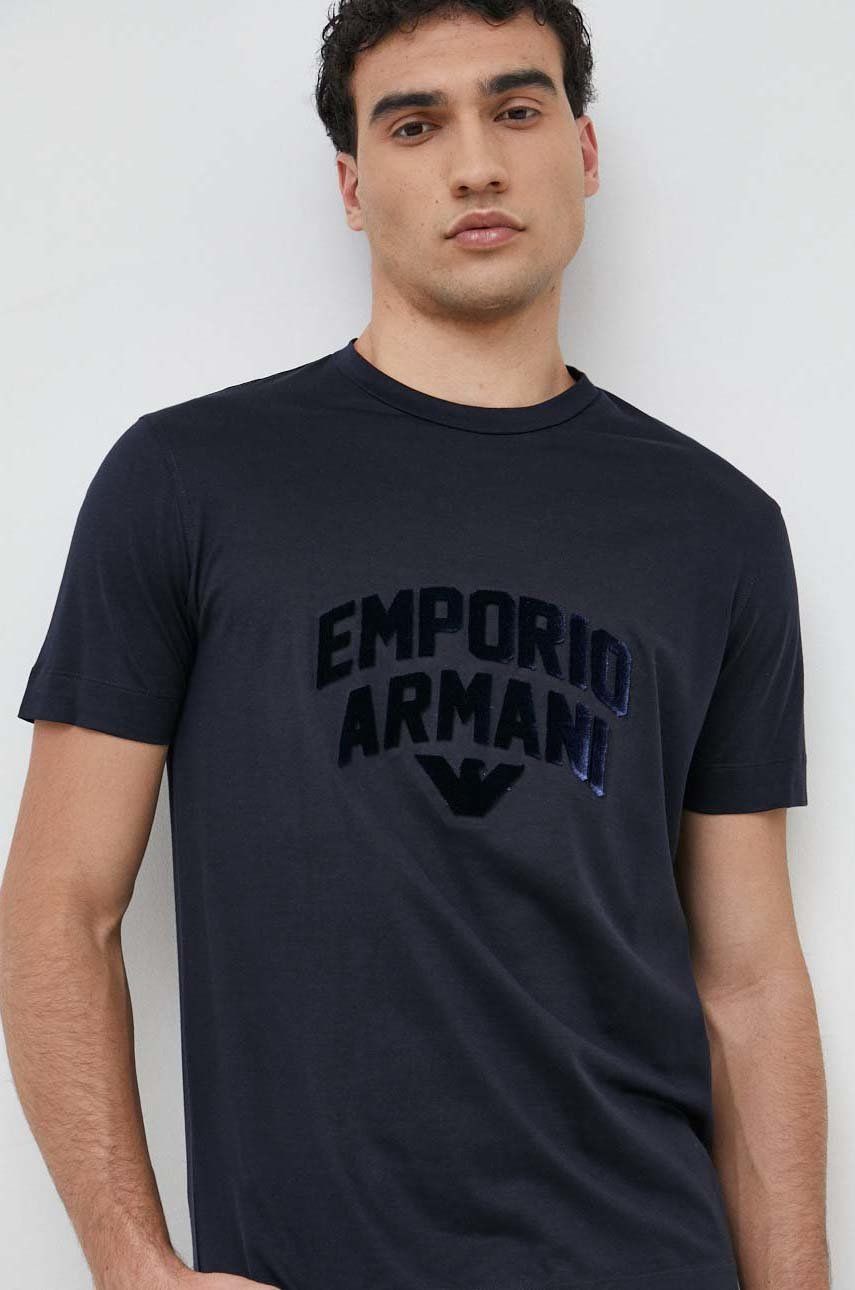 Emporio Armani Tricou Barbati, Culoarea Albastru Marin, Cu Imprimeu