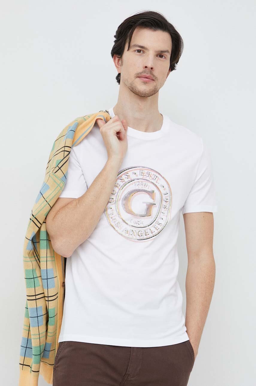 

Футболка Guess чоловічий колір білий з принтом