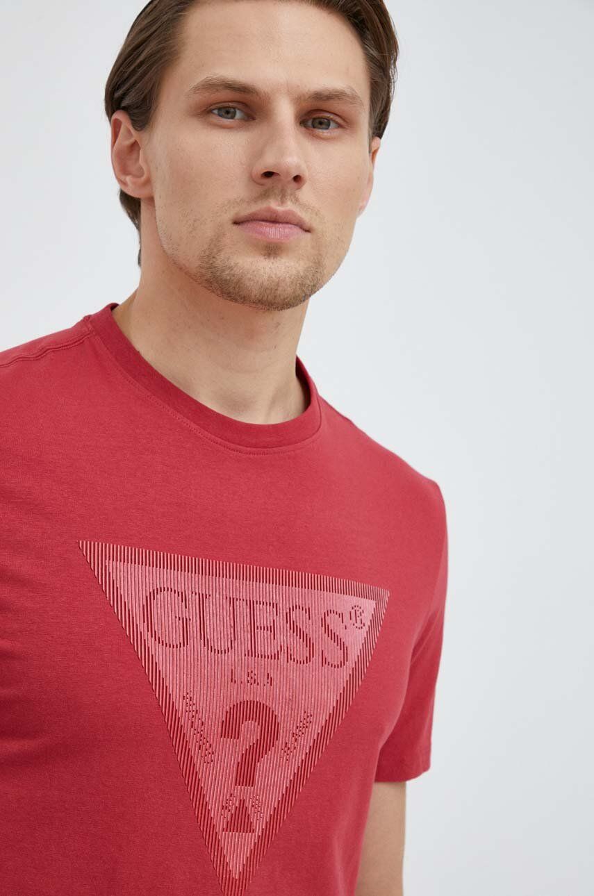 Tričko Guess červená barva, s potiskem - červená -  95 % Bavlna