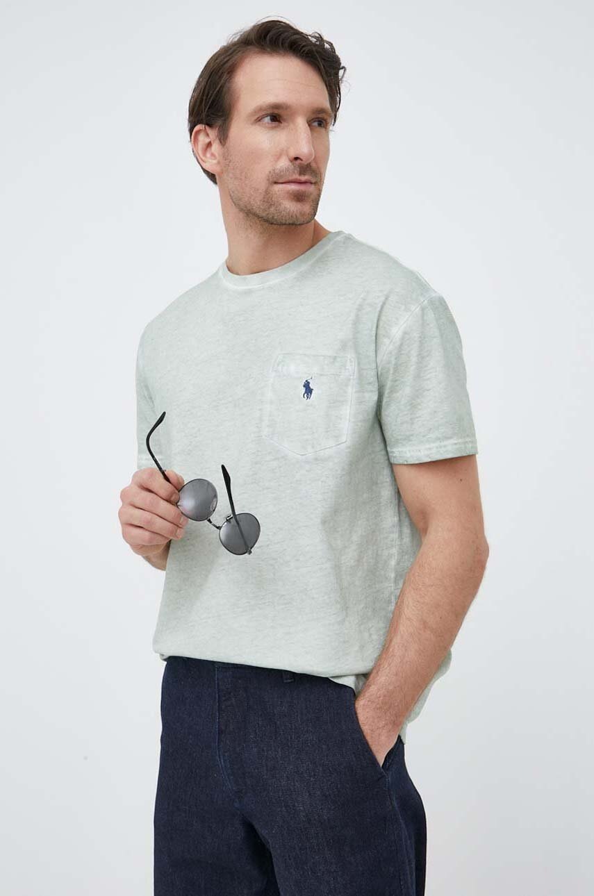 

Футболка з домішкою льону Polo Ralph Lauren колір зелений однотонний