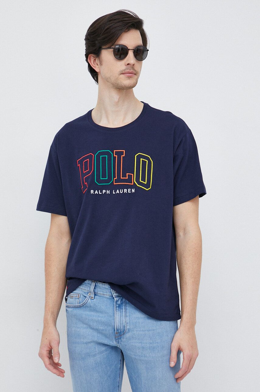 Bavlněné tričko Polo Ralph Lauren tmavomodrá barva, s aplikací