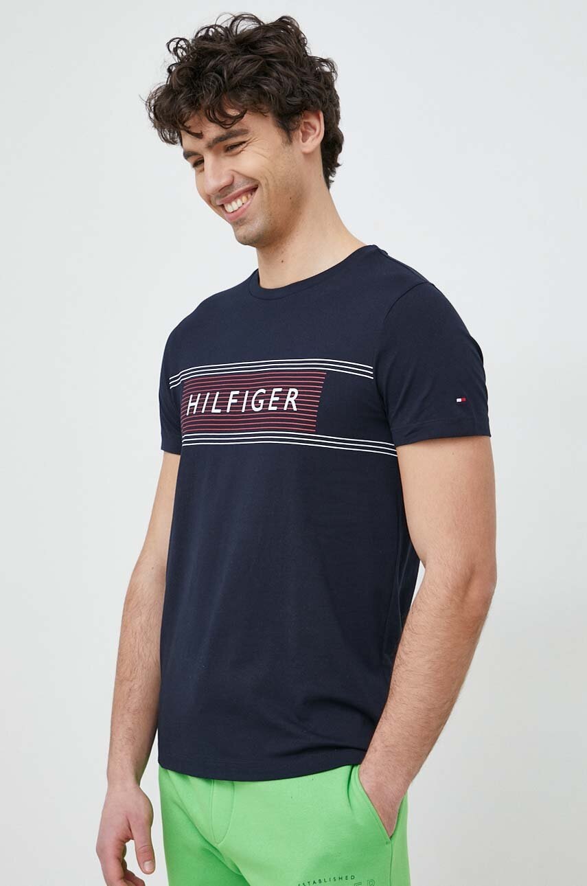 

Хлопковая футболка Tommy Hilfiger цвет синий с принтом