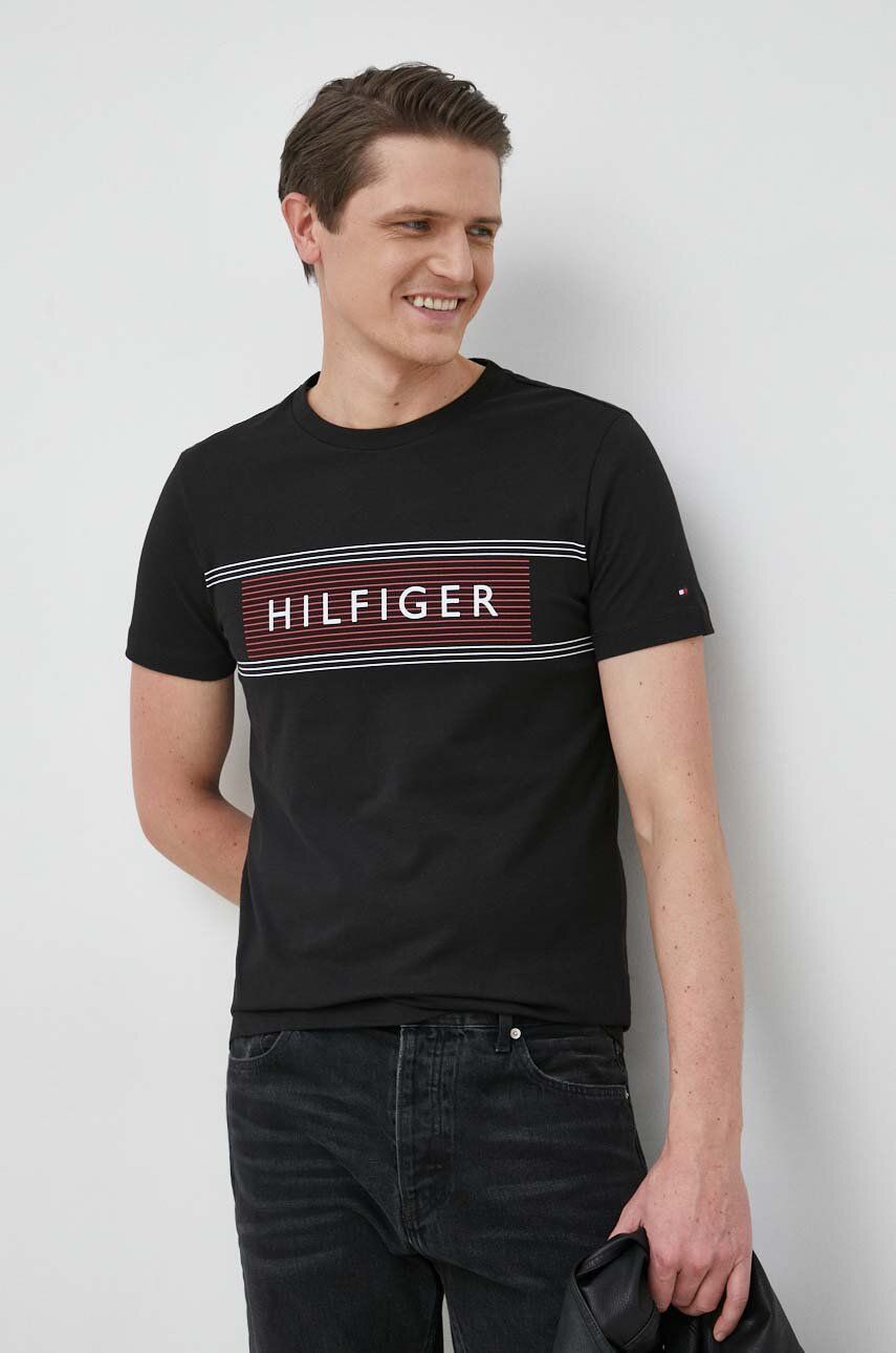 Bavlněné tričko Tommy Hilfiger černá barva, s potiskem - černá -  100 % Bavlna