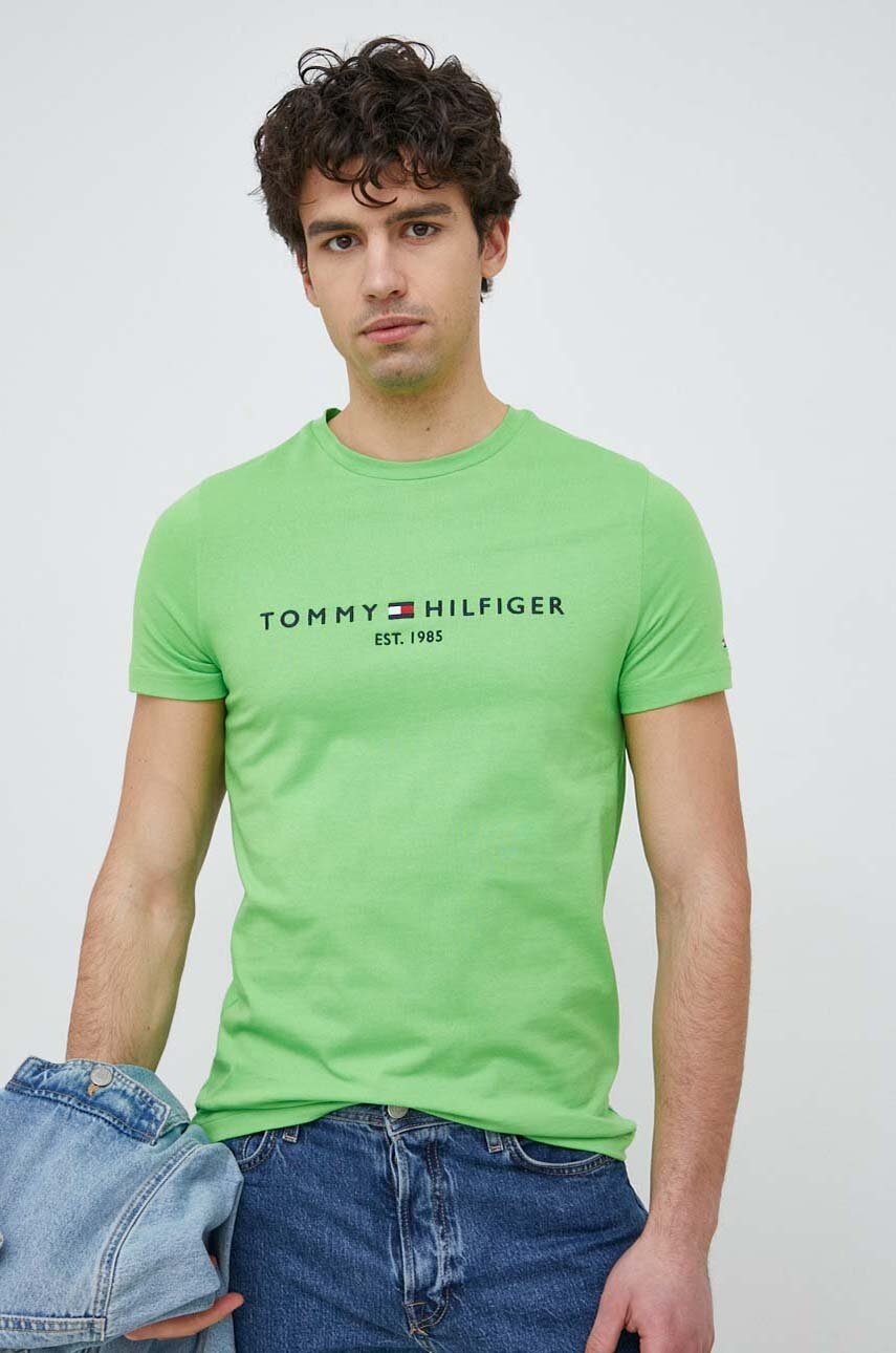 

Памучна тениска Tommy Hilfiger в зелено с десен, Зелен