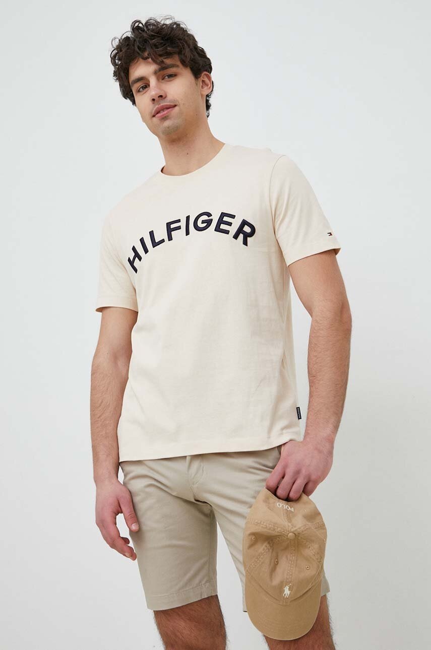 

Бавовняна футболка Tommy Hilfiger колір бежевий візерунок