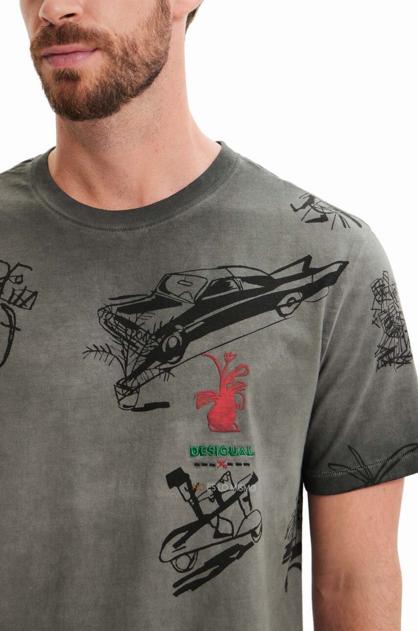 

Бавовняна футболка Desigual колір зелений з принтом