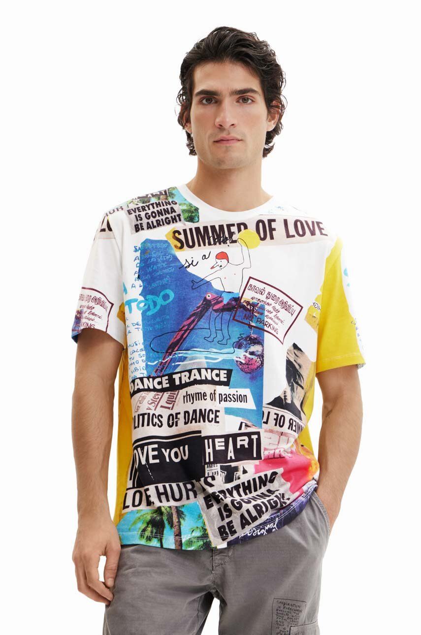 Desigual tricou din bumbac culoarea alb, modelator