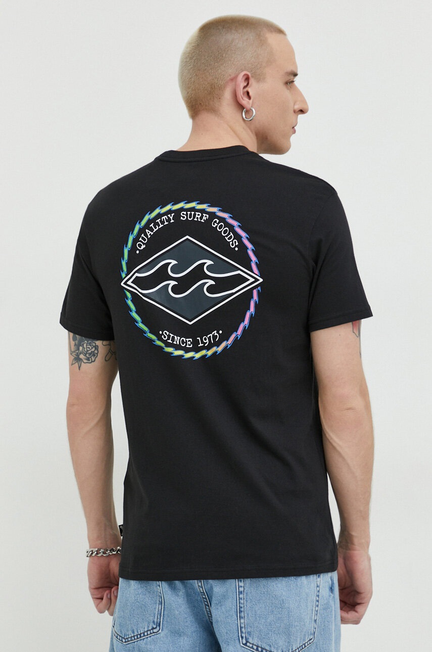 

Памучна тениска Billabong в черно с принт, Черен