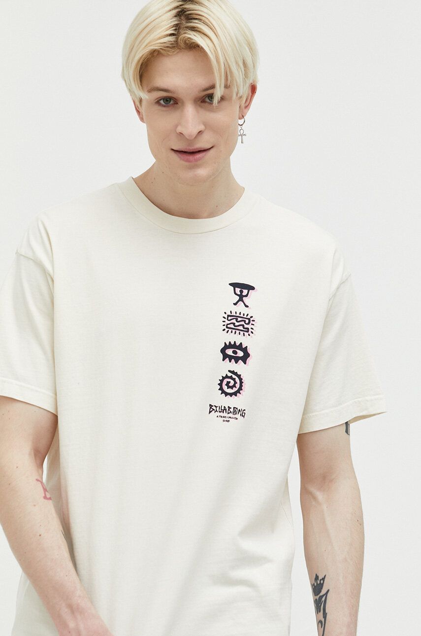 Bavlněné tričko Billabong béžová barva, s potiskem - béžová -  100 % Bavlna