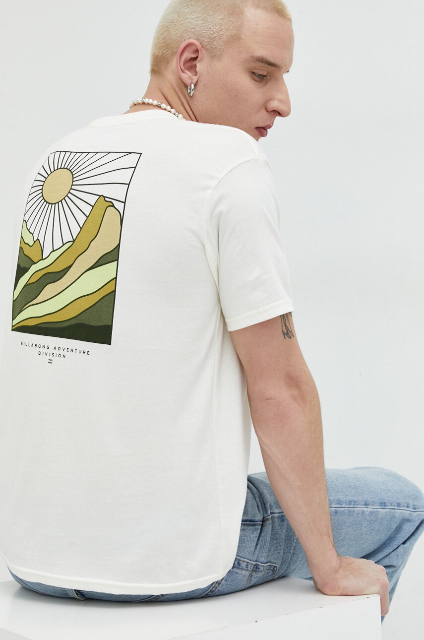 

Хлопковая футболка Billabong цвет бежевый с принтом