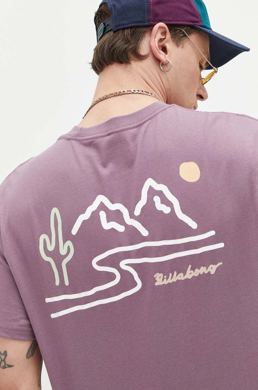 

Памучна тениска Billabong в розово с принт, Виолетов