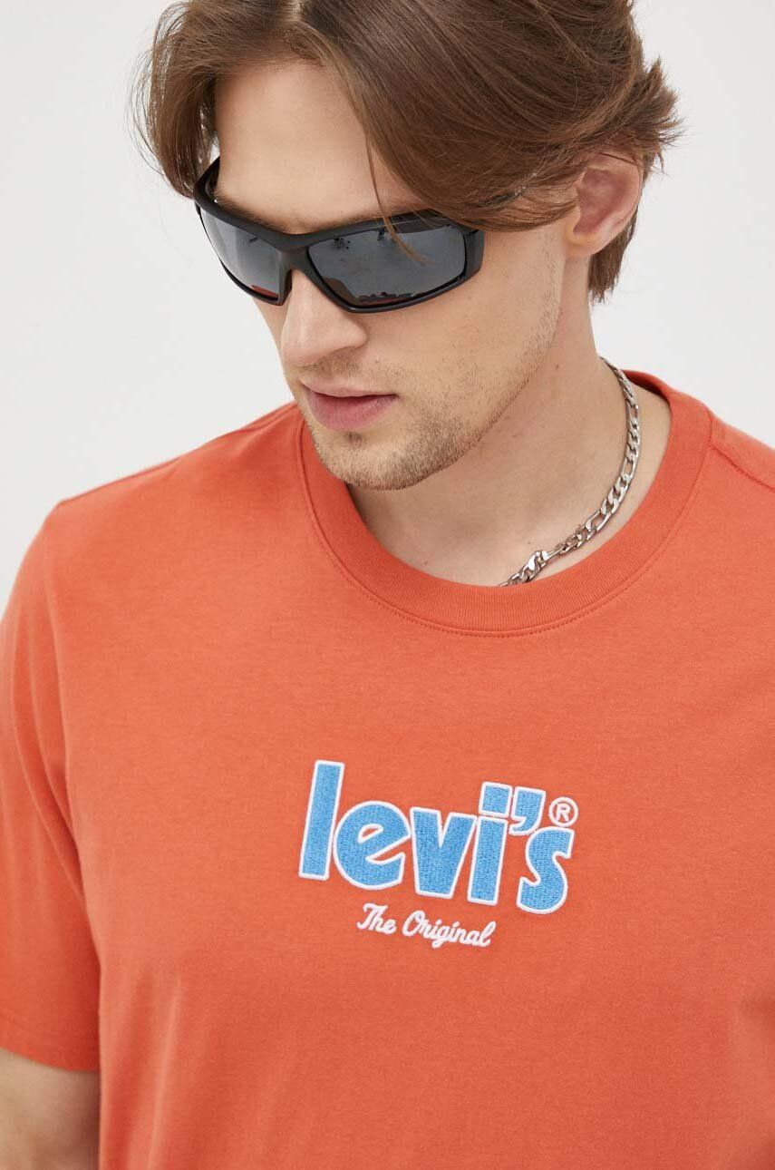 Levně Bavlněné tričko Levi's oranžová barva, s aplikací