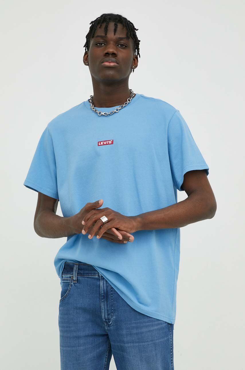 Bavlněné tričko Levi′s s aplikací - modrá -  100 % Bavlna