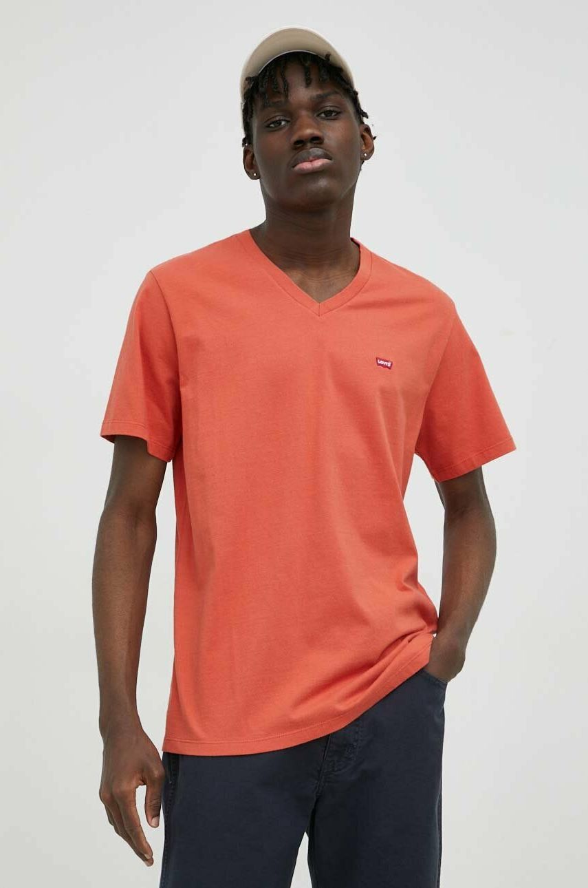 Levi's tricou din bumbac culoarea portocaliu, neted