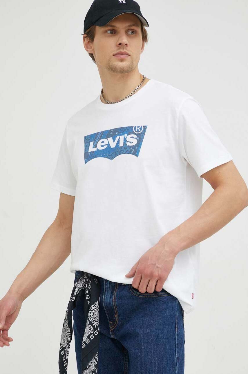 

Памучна тениска Levi's в бяло с принт, Бял