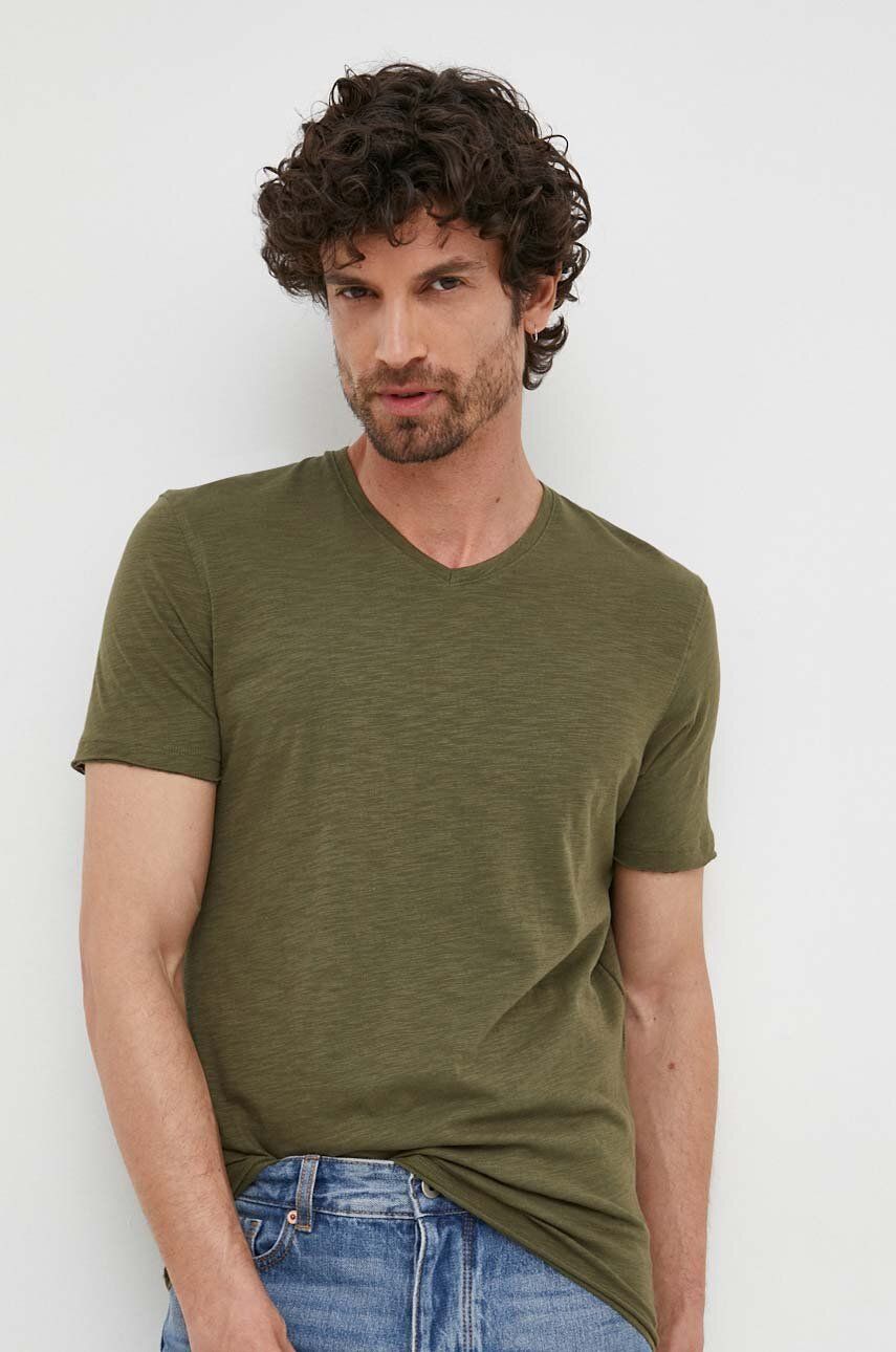 Sisley tricou din bumbac culoarea verde, melanj