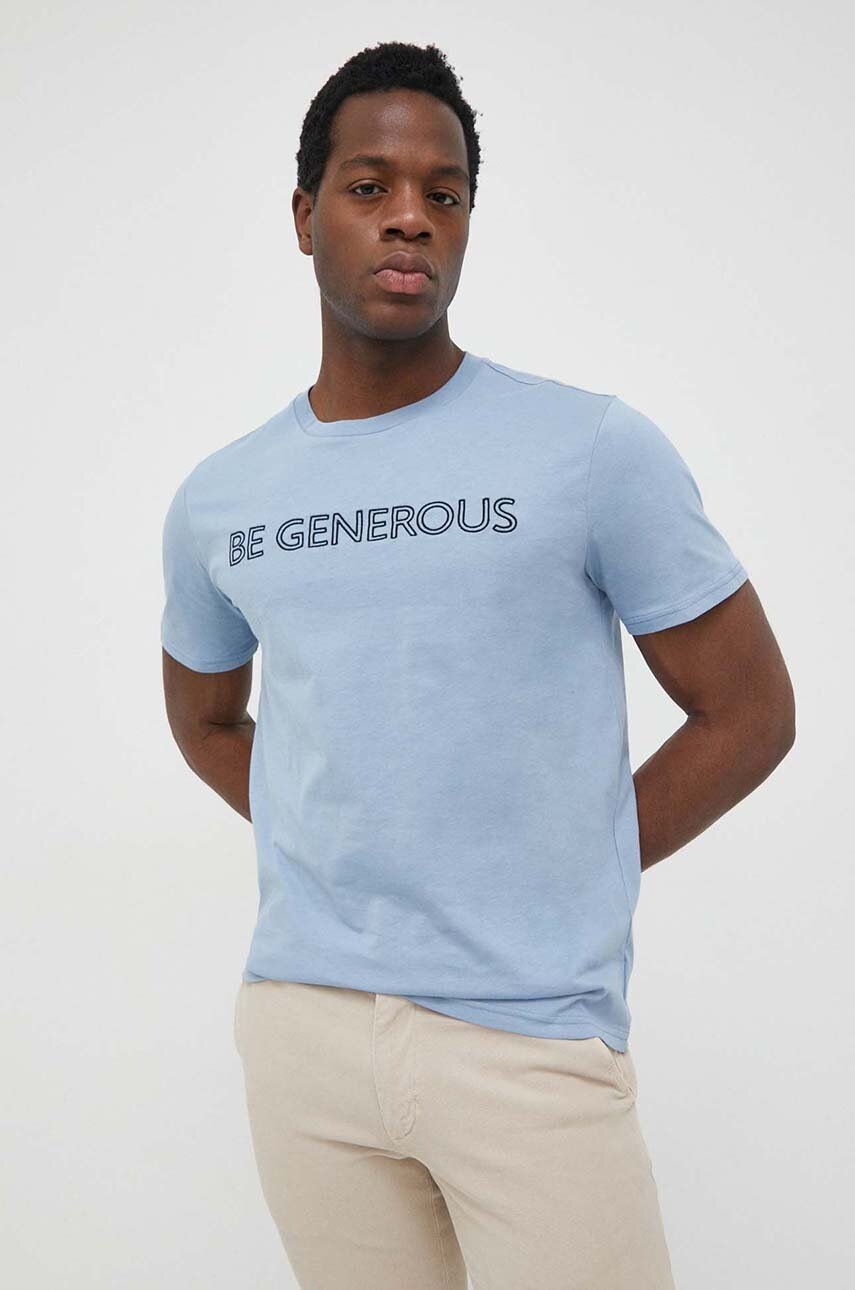 

Памучна тениска United Colors of Benetton в синьо с апликация, Син