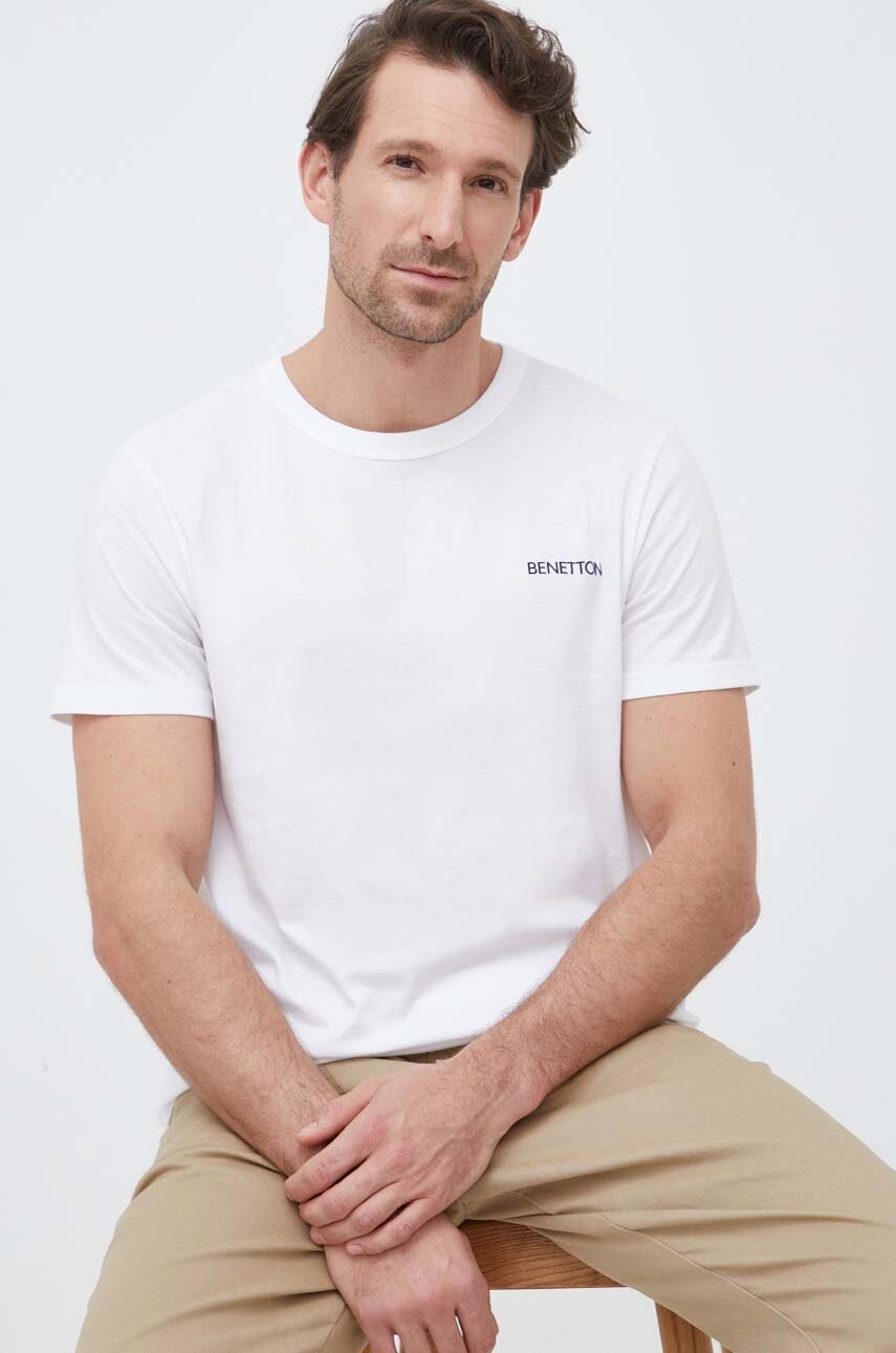 

Памучна тениска United Colors of Benetton в бяло с принт, Бял