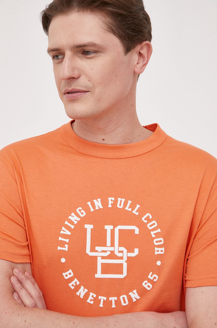 E-shop Bavlněné tričko United Colors of Benetton oranžová barva, s potiskem