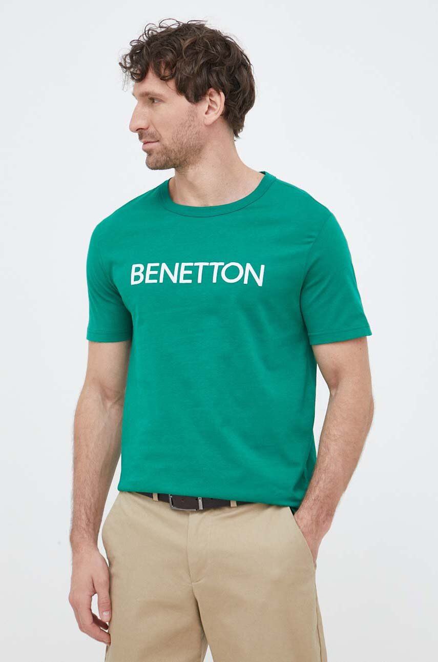 United Colors Of Benetton Tricou Din Bumbac Culoarea Verde, Cu Imprimeu