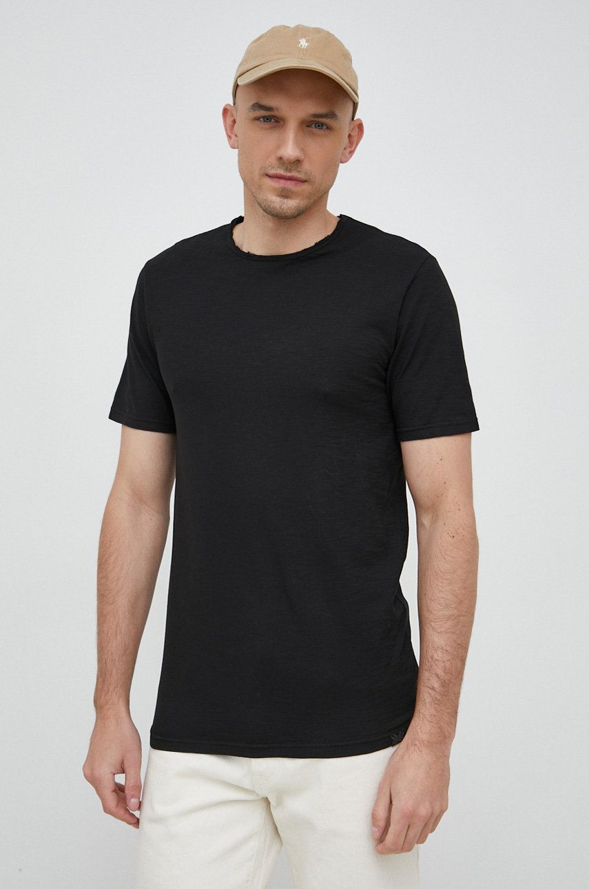 United Colors of Benetton tricou din bumbac culoarea negru, neted