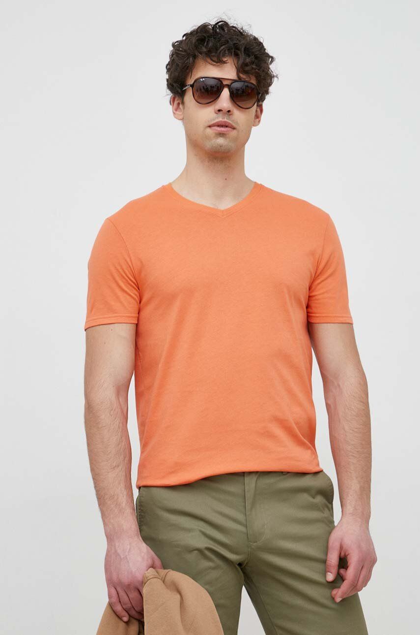 United Colors of Benetton tricou din bumbac culoarea portocaliu, neted