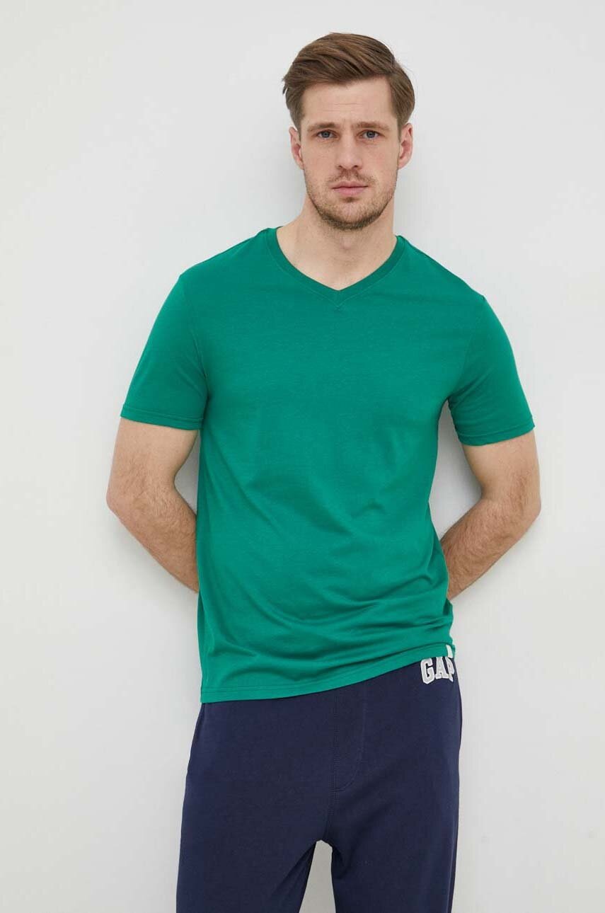 

Хлопковая футболка United Colors of Benetton цвет зелёный однотонный