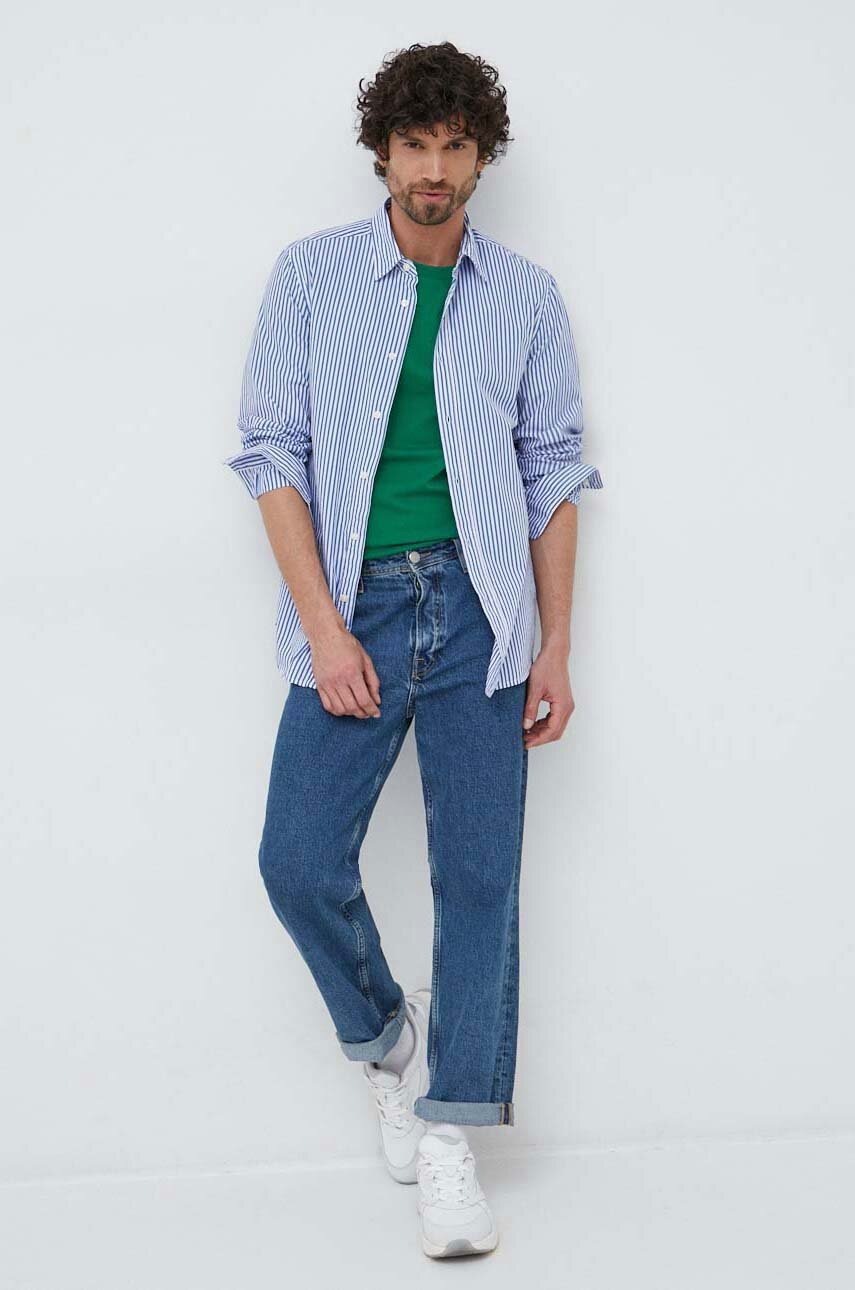 

Хлопковая футболка United Colors of Benetton цвет зелёный однотонный