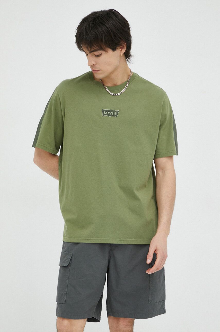 Bavlněné tričko Levi′s zelená barva, s aplikací - zelená -  100 % Bavlna