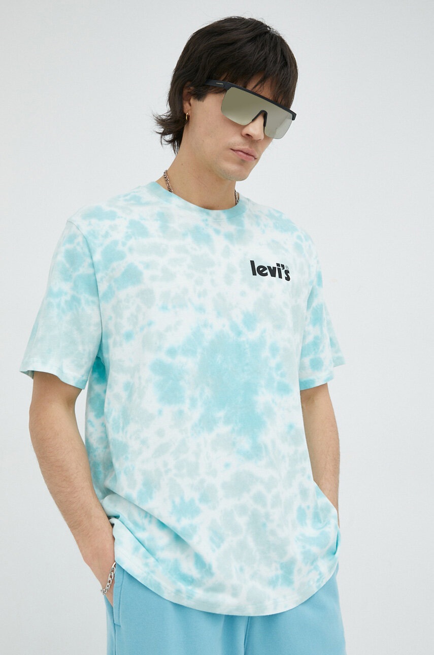 

Памучна тениска Levi's в синьо с десен, Син